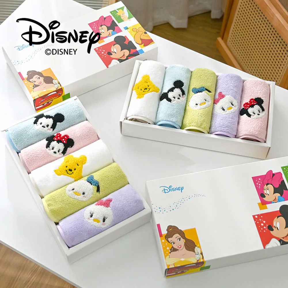 

5 Pcs/Set Disney Mickey Minnie Mouse Towel Boxed Cartoon Cute Wash Your Face Towel Thicken No Shedding Absorb Water Child Gifts