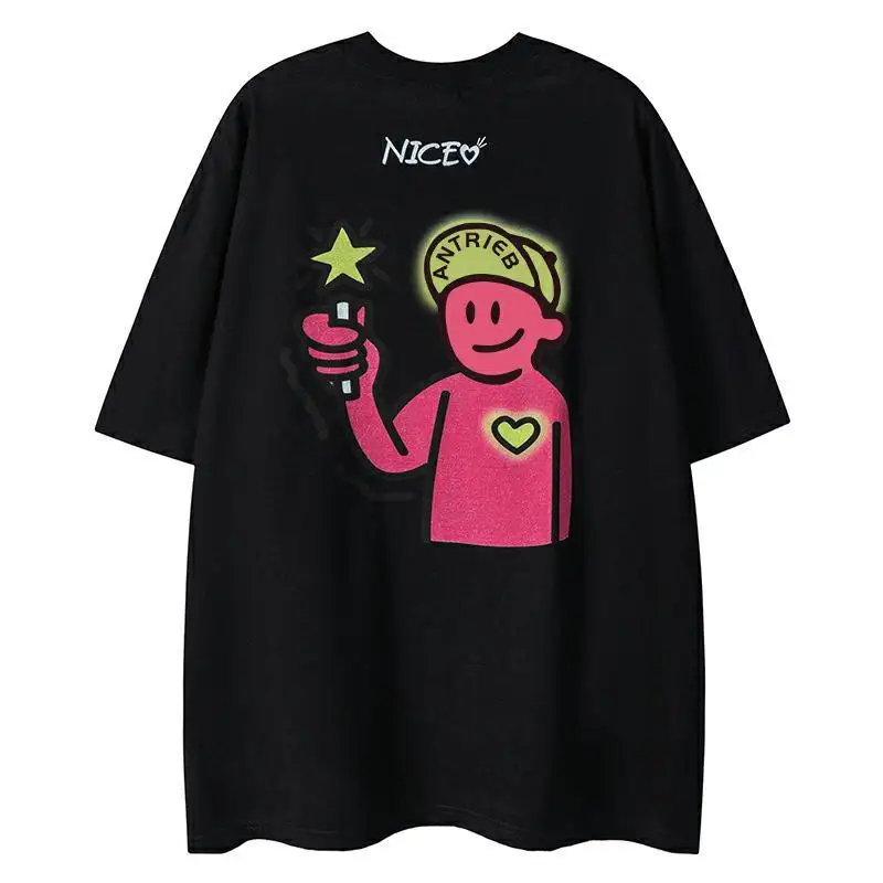 

American trendy brand short-sleeved for men and women in summer oversize couple heavy cotton European and American stylemen Y2K