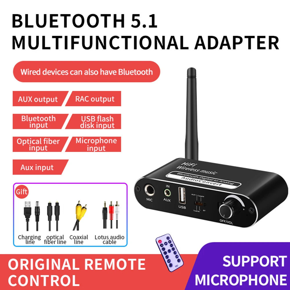 

Digital to Analog Audio DAC Converter Optical Fiber Coaxial Digital AUX RCA Amplifier Decoder Bluetooth-Compatible 5.1 Receiver