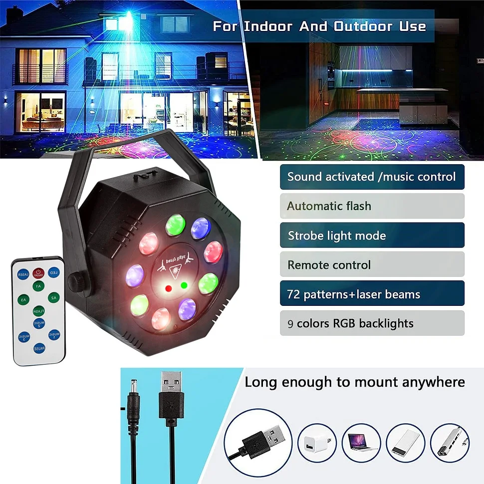 RGB Party DJ Disco Beam Pattern Stage Laser Light Projector Light 9LED  Strobe Christmas Party Holiday Wedding Decoration - AliExpress, image size:970x970