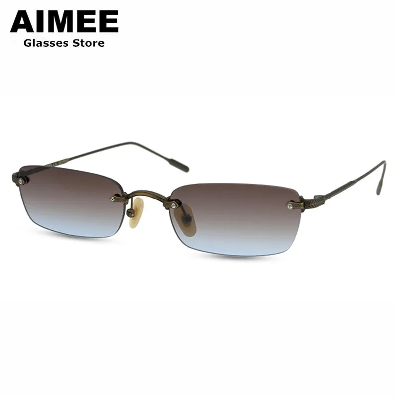 Fashion Rimless Square Titanium Sunglasses Men UV400 Sun Glasses