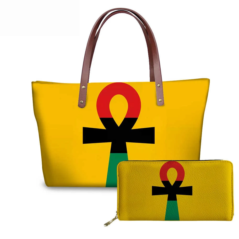 FORUDESIGNS Large Capacity Handbag Wallet Afro American Pan African UNIA Flag Handbag Women's High Fashion Bucket Bags