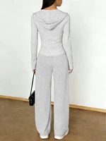 Ensemble de survêtement sport décontracté pour femme, veste à capuche zippée à manches longues et pantalon large à taille haute avec cordon de serrage, nouvelle collection printemps-automne 2