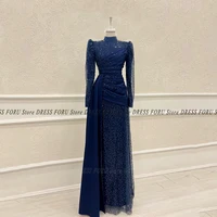 Sparkle Evening Dress Long Luxury For Woman Full Sleeve Muslim Wedding Party Floor Length Pleat High Neck Formal Pageant Fiesta - Image 4