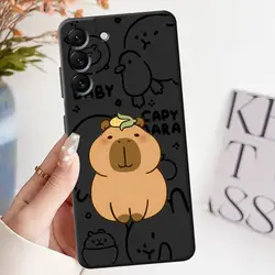Black Soft Phone Case with Cute Capybara Cartoon Design - Galaxy A70 (Mix01)