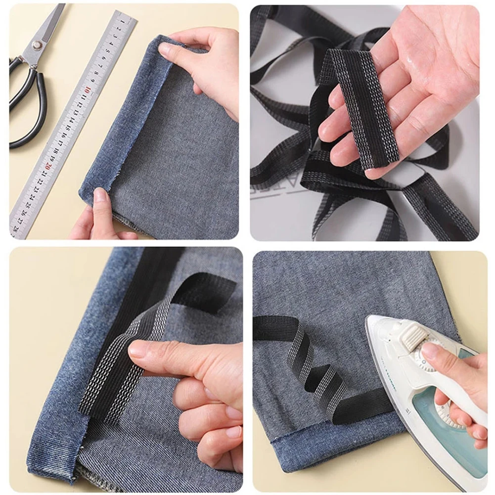 

5m Self-Adhesive Pants Mouth Paste Black Polyester Iron-On Patches For Pants Edge Shorten Repair Pants Hand Tool