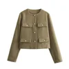 UNIZERA Winter New Product Women's Fashion and Casual Versatile Round Neck Flip Decoration Short Suit Coat 3