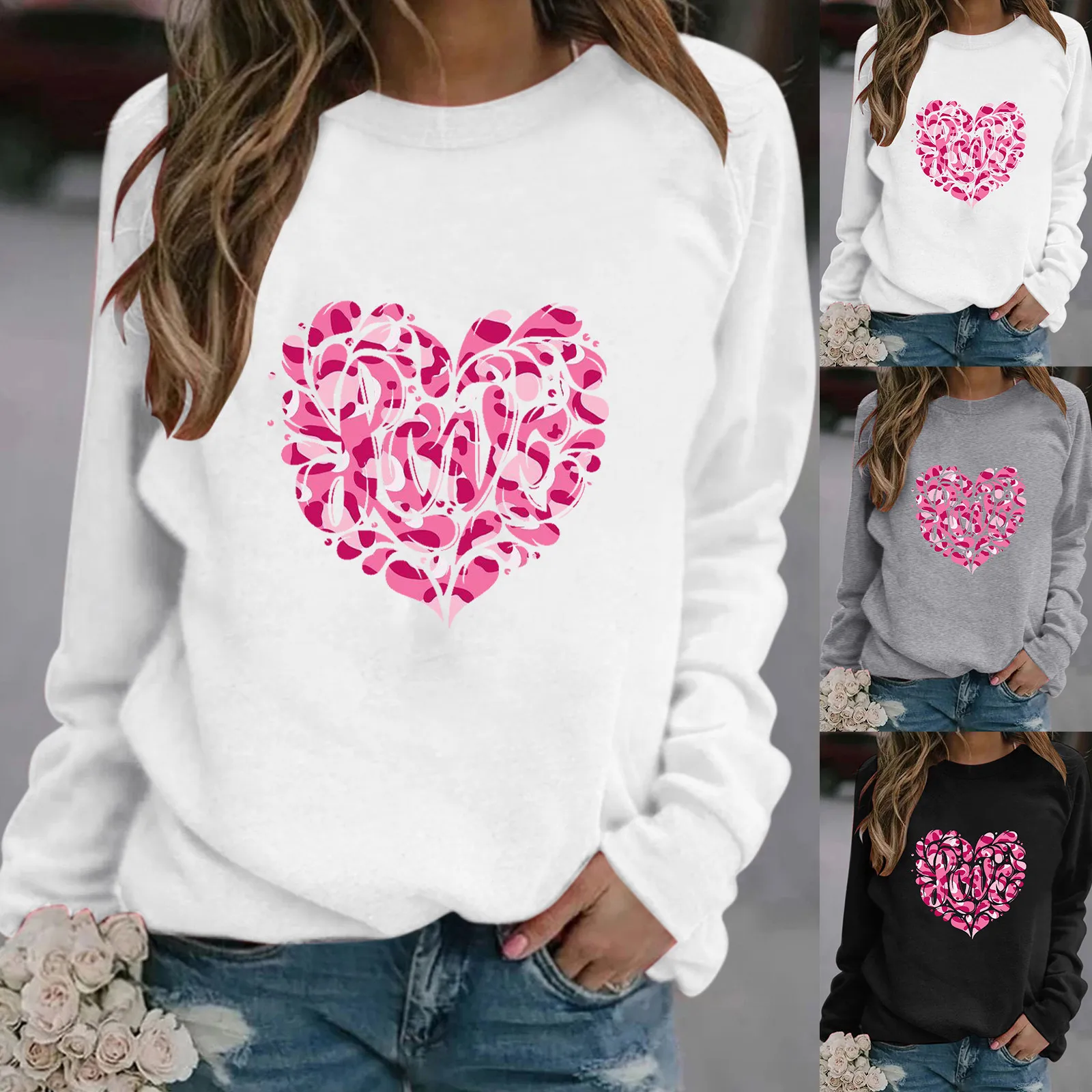 

Wool Zip up Women Women's Top Blouse Valentine's Day Long-sleeved Heart Print Sweatshirt Casual O Neck Blouse Soft Tunic Zip up