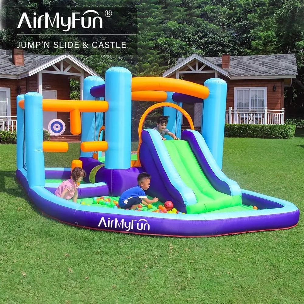 

Надувной прыгающий домик AirMyFun, батут и горка с воздуходувкой, игровой домик с шариковым бассейном, Надувная Детская горка, прыгающий замок