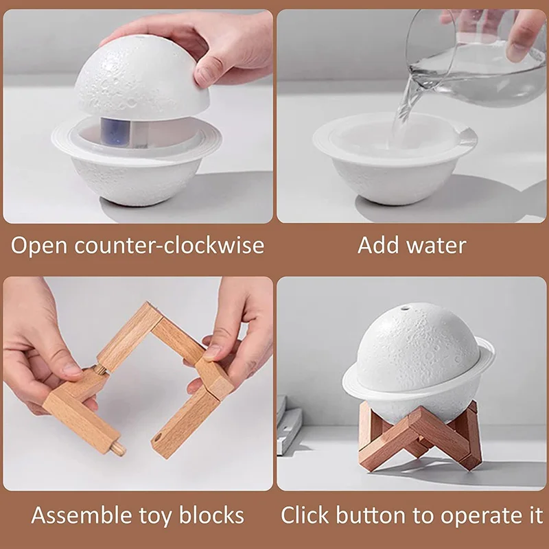 200Ml Round Planet Colorful Cold Mist Large Portable Mini Wood Stand Usb Desktop Moon Lamp Humidifier With 3 Colors Night Light