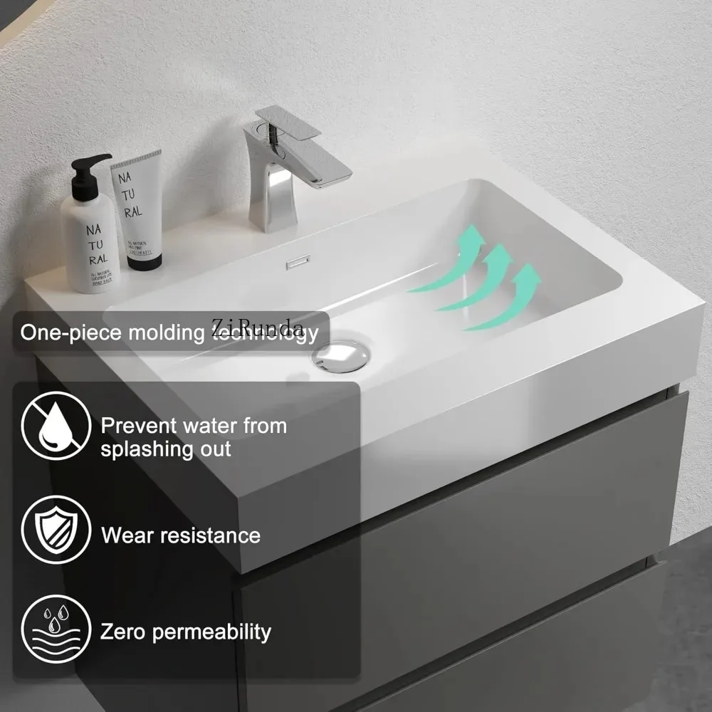 Overflowing bathrobe, wall-mounted floating bath, large storage, 24 in.