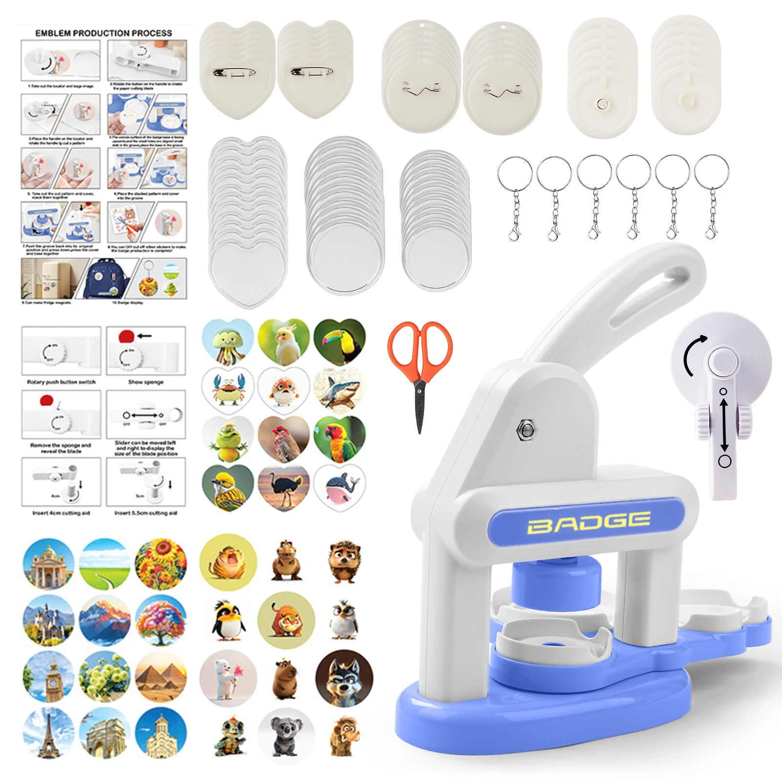 Button Maker Machine Installation-Free DIY Button Pin Maker Machine Badge Press Machine Blue Easy to use Great gift