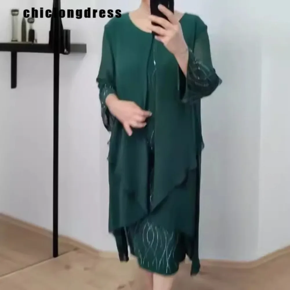 Women's Chiffon Patchwork Diamond Dress, Elegant Loose Dress, Round Neck, Long Sleeved, Spring Fashion