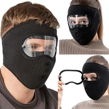 

Winter Fleece Windproof Face Mask Balaclava Breathable Warm Ski Mask Anti-Fog Shield Beanie with HD Goggles Cycling Head Cover