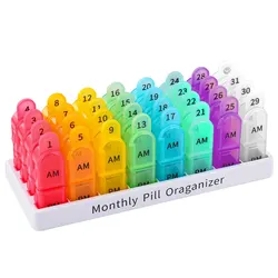 Deluxe 30 - Day AM/PM Pill Organizer for Vitamins & Medications (Color)
