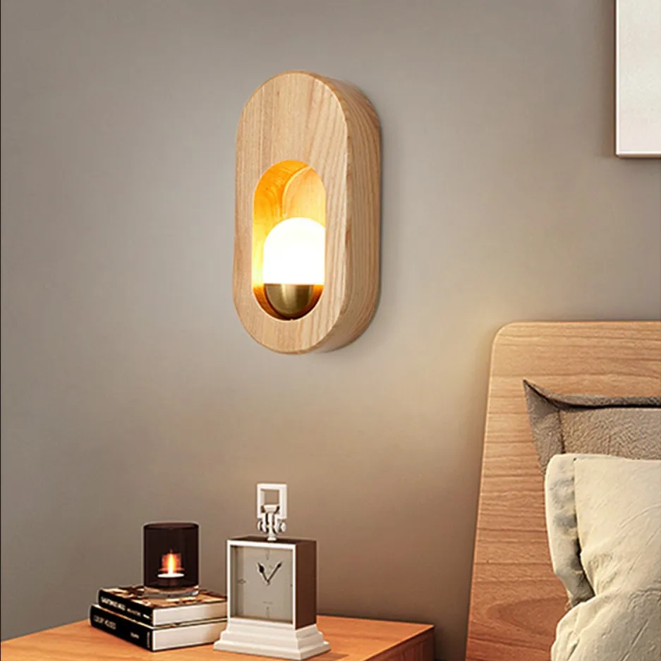 Modern and minimalist Nordic wall lamp, bedside lamp, bedroom solid wood corridor lamp