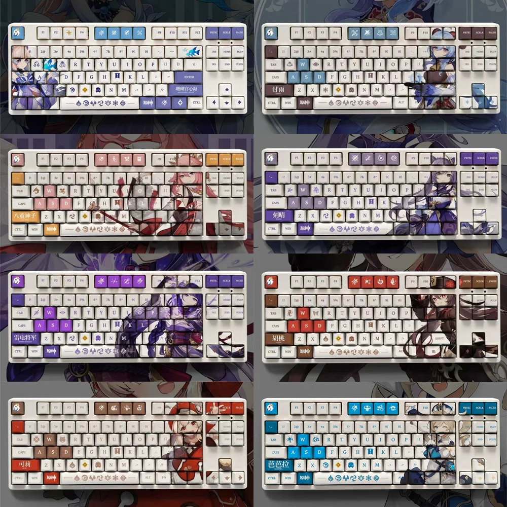 

108 Keys Genshin Impact Theme Keycaps PBT Anime Keycap Mechanical Keyboard Cap For Cherry MX Multi-role Game Keyboard Decor Gift