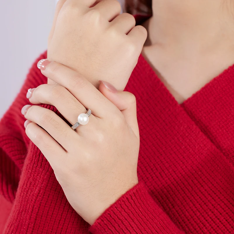 Echte natürliche Süßwasserperlenringe für Frauen, trendiger 925er Sterlingsilber-Perlenring, verstellbar, Mutter, Frau, Geburtstagsgeschenk – Detail 8