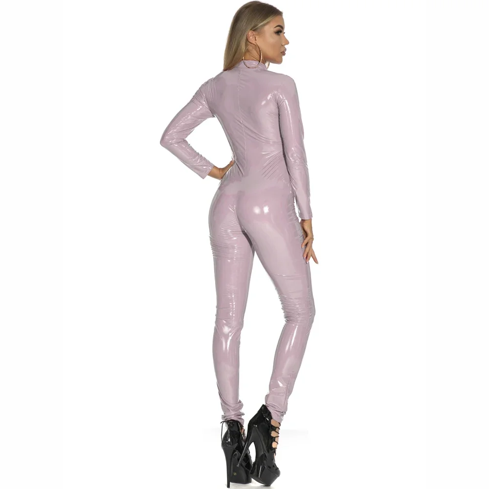 2024 Neuer Sext Hot Wet Look PVC Catsuit Glänzendes PU-Leder Langarm Zwei-Wege-Reißverschluss Offener Schritt Body Strumpfhosen Cosplay Verbunden – Detail 4