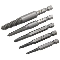 5-Piece Hex Shank Screw Extractor Set for Damaged Screws and Bolts (GRAY)