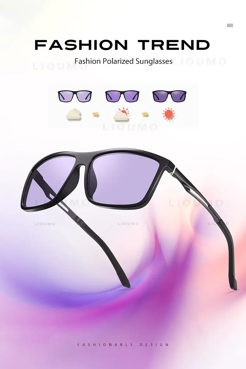 LIOUMO Marke Platz Photochrome Polarisierte Sonnenbrille Männer Frauen Nachtsicht Gläser Für Fahren Trendy Shades Chameleon Brillen – Detail 1