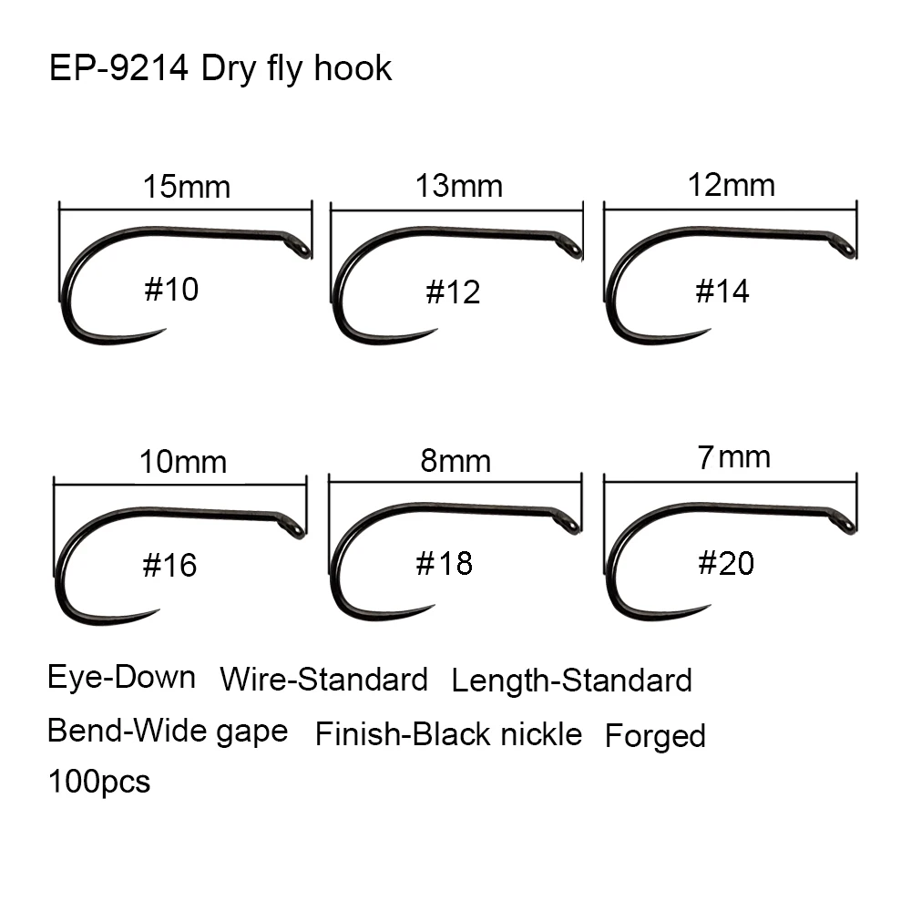 Eupheng 100pcs Fly Fishing Hook Tying Materails Dry Nymph Wet Caddis Fly Hook Highcarbon Steel