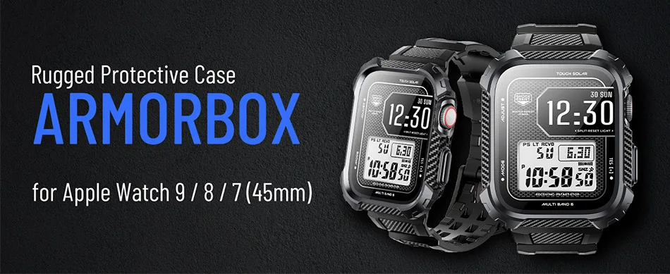 I-BLASON For Apple Watch 9/8/7 Case 45mm Armorbox Rugged Durable Watch Band with 2-Pack Built-in Tempered Glass Screen Protector