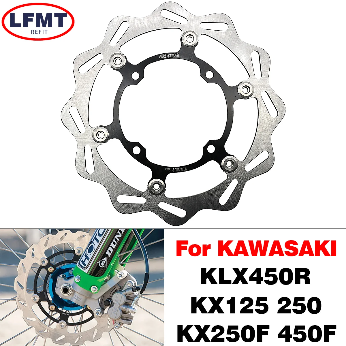 

For Kawasaki KX KLX KX125 KX250 KX250F KX450F KLX450R 2006-2020 Motorcycle 270MM Front Floating Brake Disc Rotor Bracket 2021