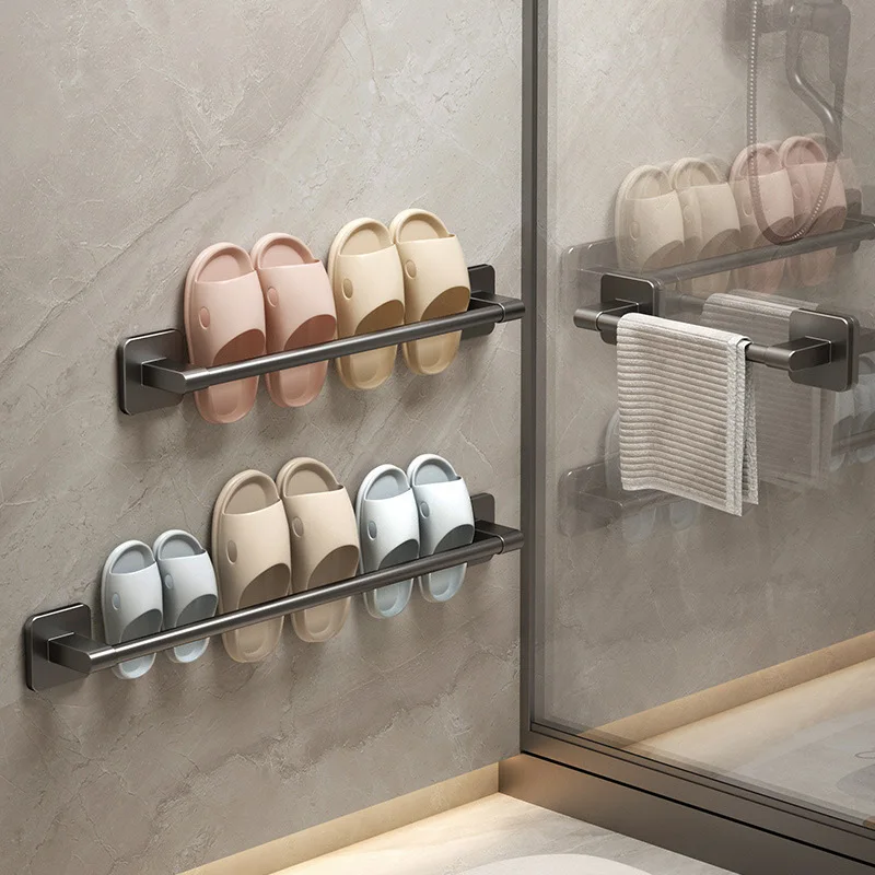 Bathroom Slipper Rack No Punching Wall Mounted Slipper Storage Rack Bedroom Shower Room Bath Slippers Hanger Babouche Organizer 3