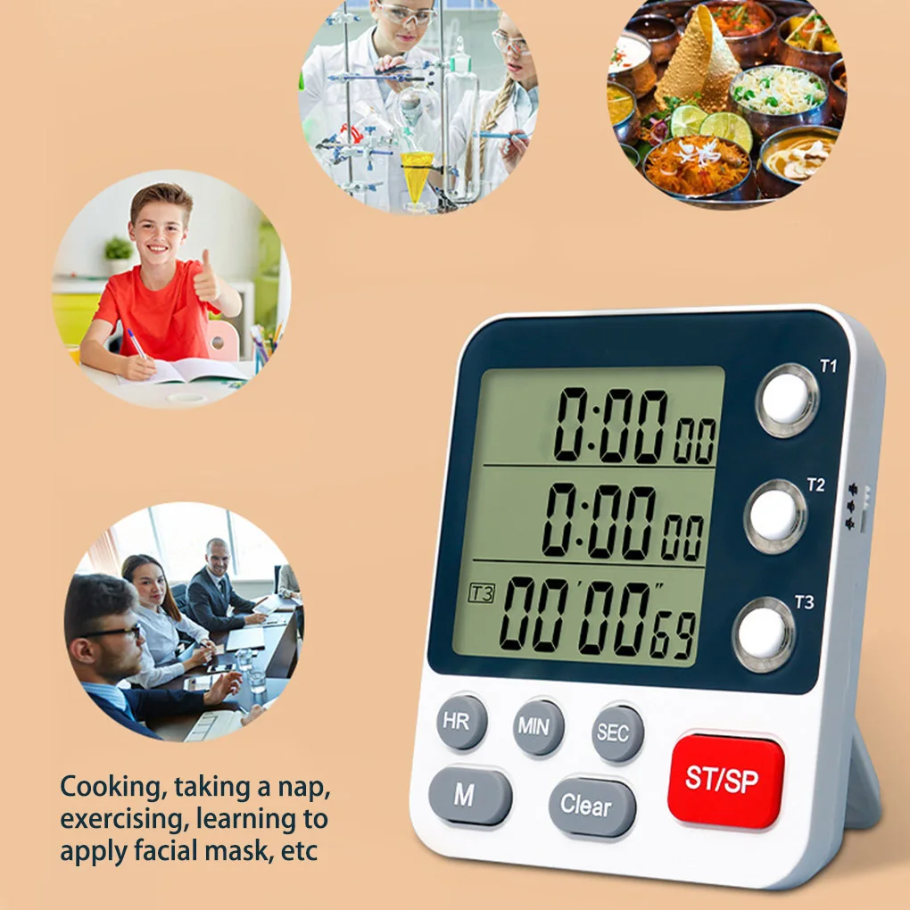 

Electric 3 Channel Kitchen Timer Replacement Battery Powered Button Control Memory Function Volume Adjustable Home Count Down
