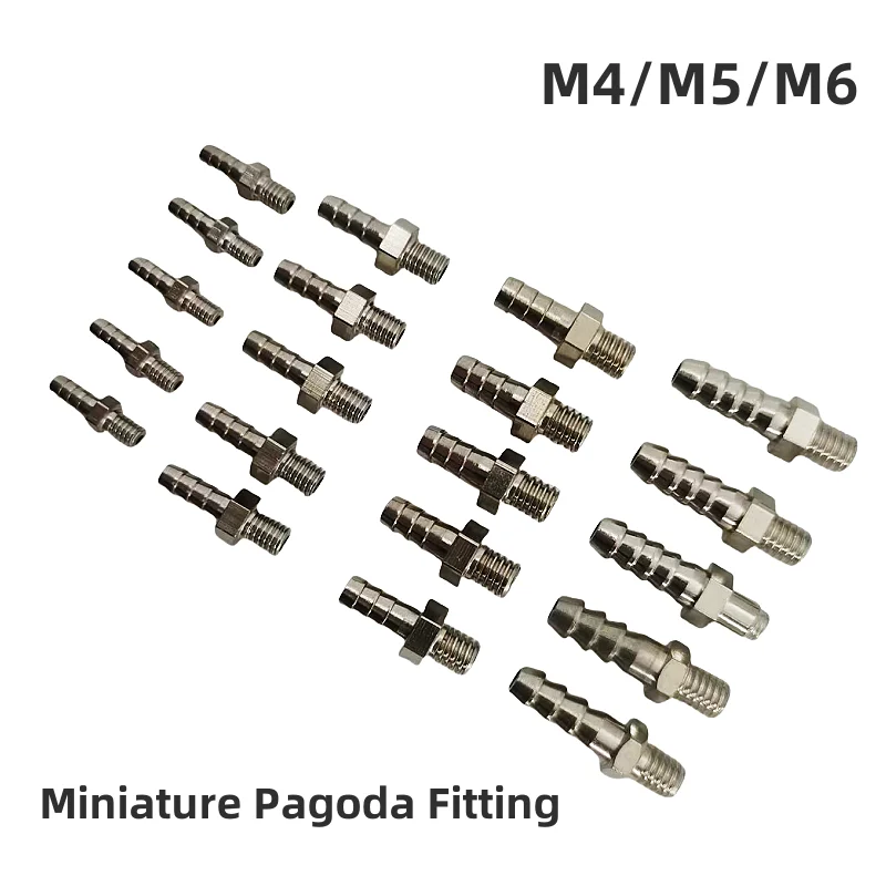 5PCS Miniature M4 M5 M6 เมตริกชาย 3 มม.4 มม.5 มม.6 มม.ท่อ Barb OD ทองแดงชุบนิกเกิล Barb หลอด FITTING CONNECTOR ADAPTER 1