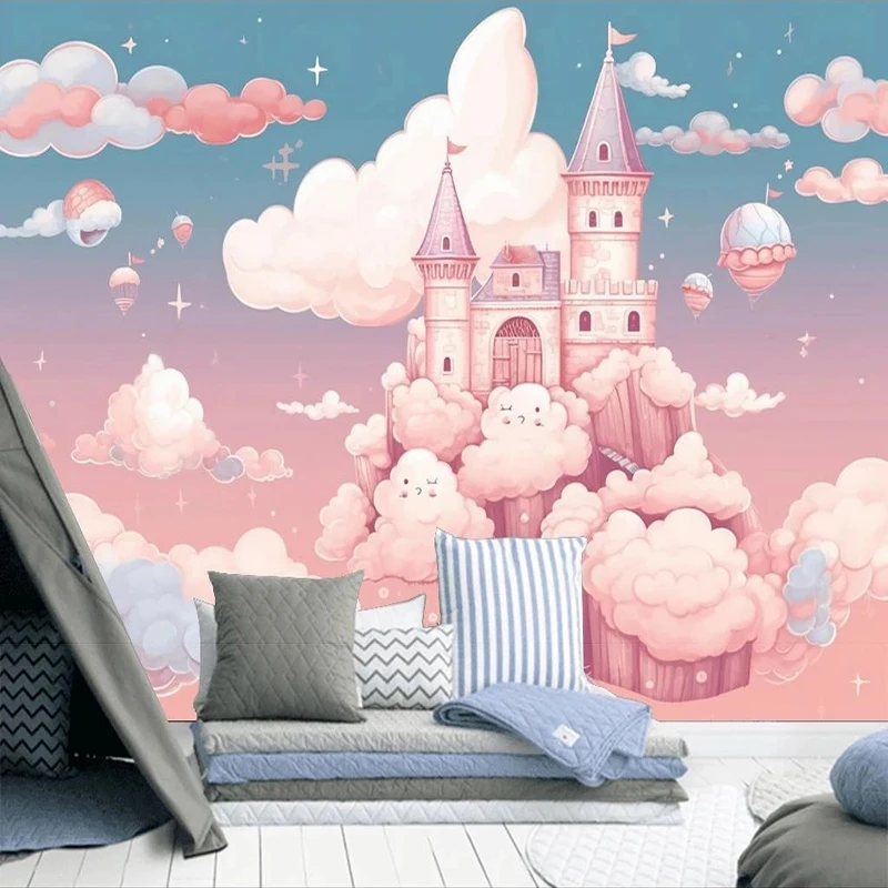 

Custom Any Size Cartoon Cute And Fresh Small Animals Pink Castle Children's Room Background Wall TV For Papel De Parede Tapety