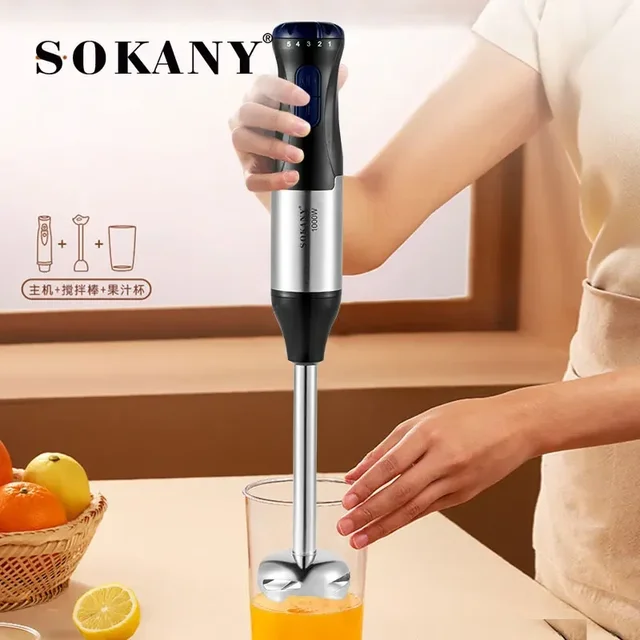 Frullatore ad immersione portatile 4 in 1, 1000 W Frullatore elettrico in acciaio a 5 velocità Gadget da cucina per alimenti per bambini, zuppe, tritare carne 3