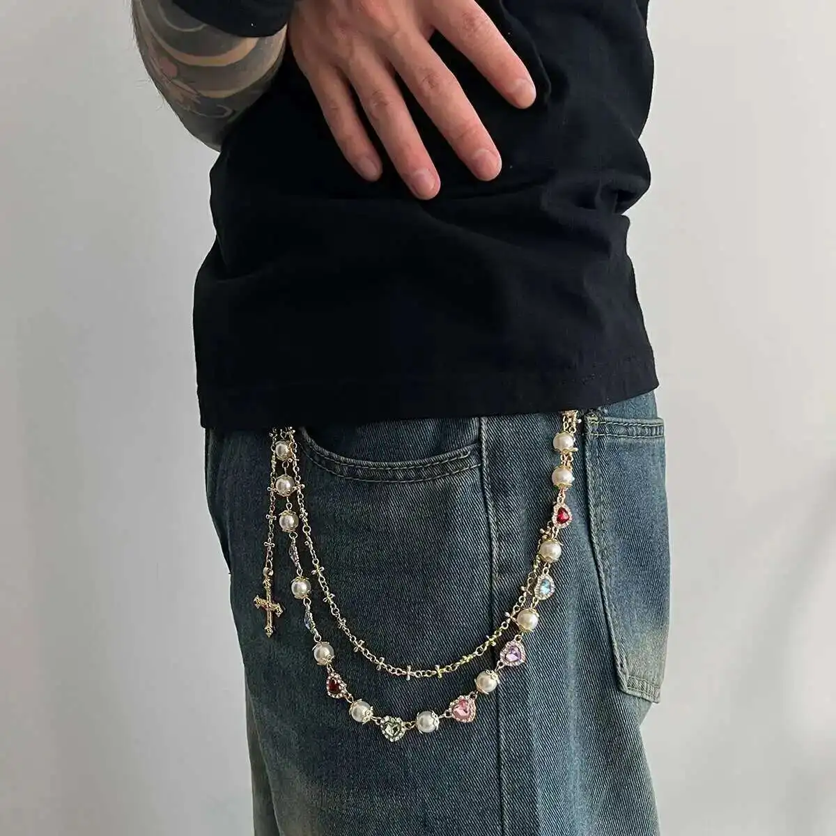 8MM Y2k Moda Perline Pantaloni Borsa A Catena Ragazze Croce Jeans Catene Accessori Stile Punk 251021 Da 9,09 € | DHgate