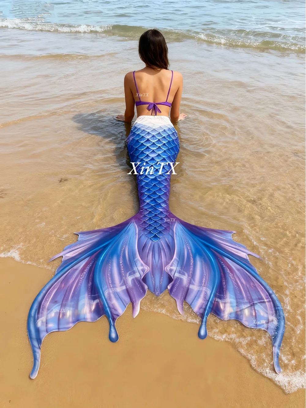 女性のためのマーメイドテール水着、水泳可能な水着、ビーチ、砂