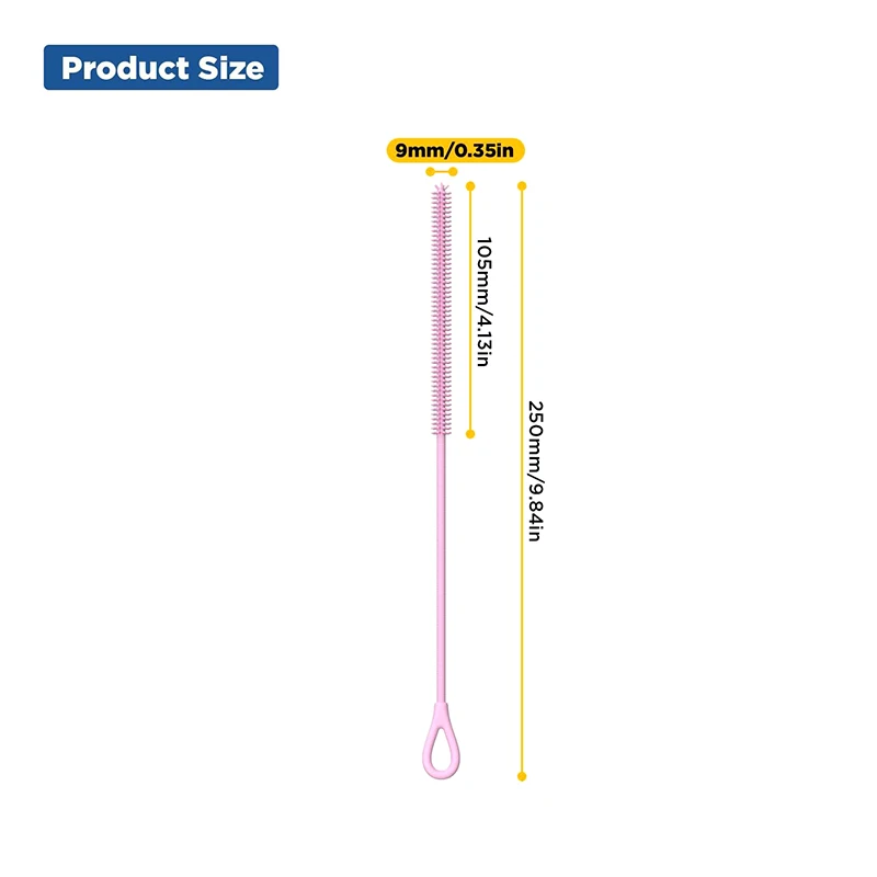 Extra Long 9mm Silicone Straw Cleaning Brushes - Reusable and Bendable