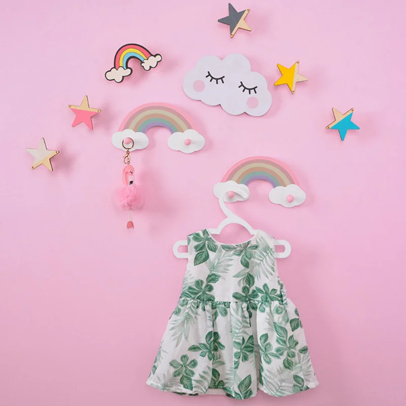 Cute Rainbow Kids Room Hook Wall Mounted Key Holder Wood Wall Hanger Girls Bedroom Decoration Hooks Clothes Sundries Organizer 5