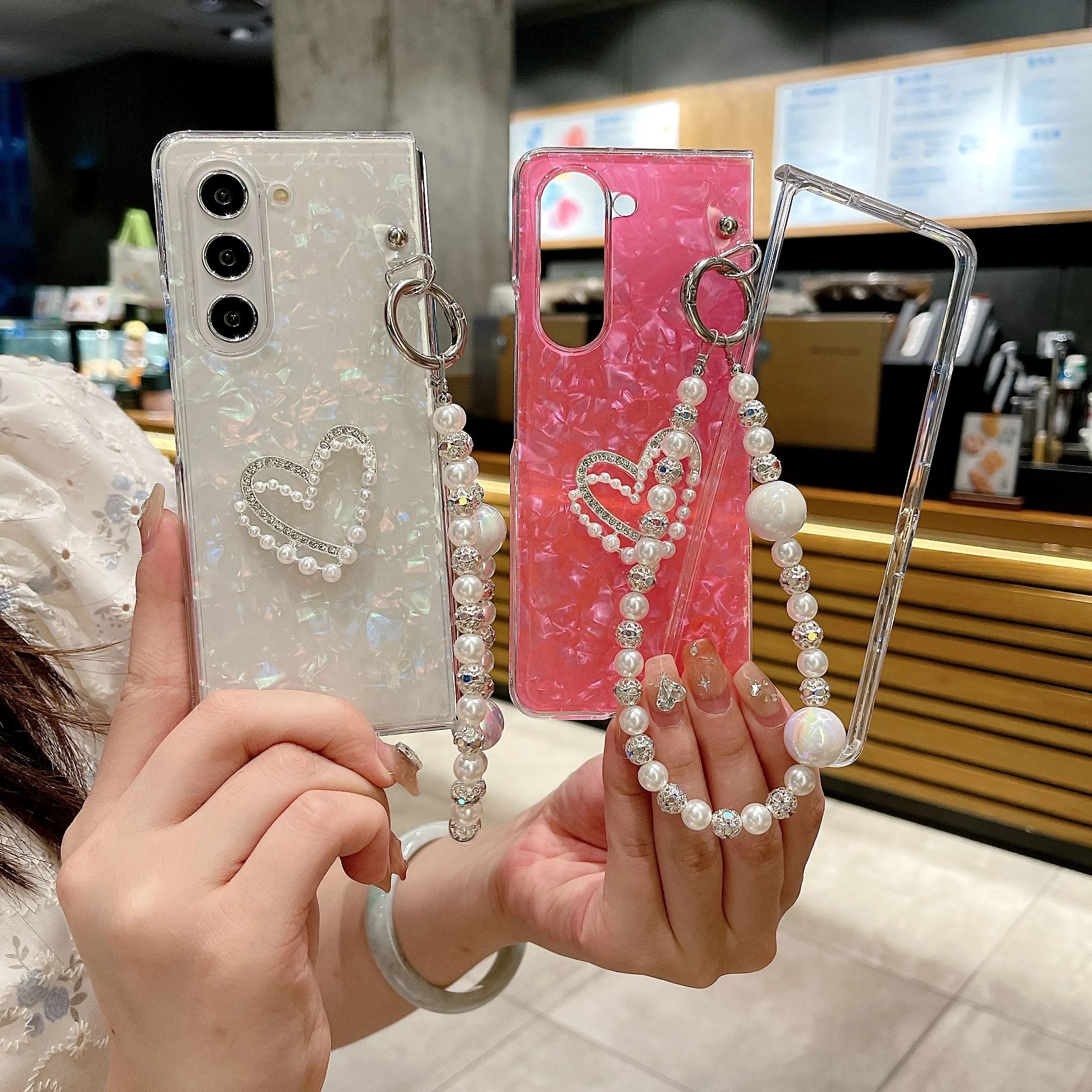 Coque de téléphone avec chaîne de perles pour samsung z fold_voghion.com