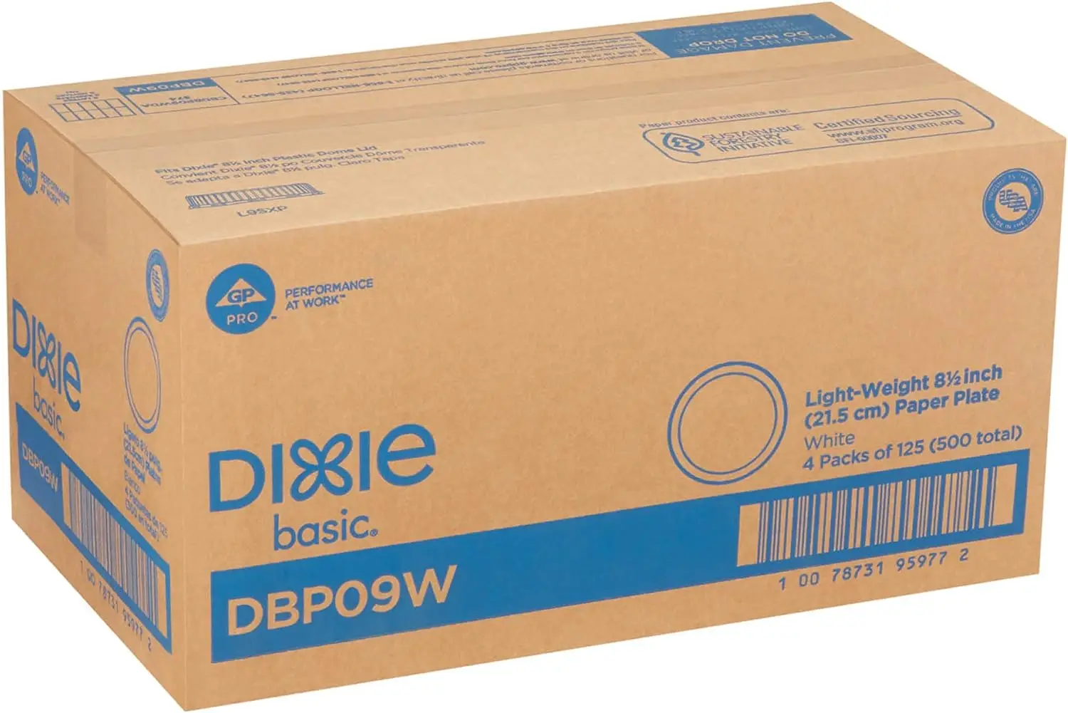 Dixie Basic 8.5" Light-Weight Paper Plates by GP PRO (Georgia-Pacific), White, DBP09W, 500 Count (125 Plates Per Pack, 4 Packs