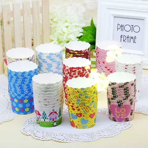 

50pcs Cupcake Paper Liners Muffin Cases Cup Cake Topper Wedding Gift Box Party Favors Candy Dragee Baptism Cake Cookies Packing