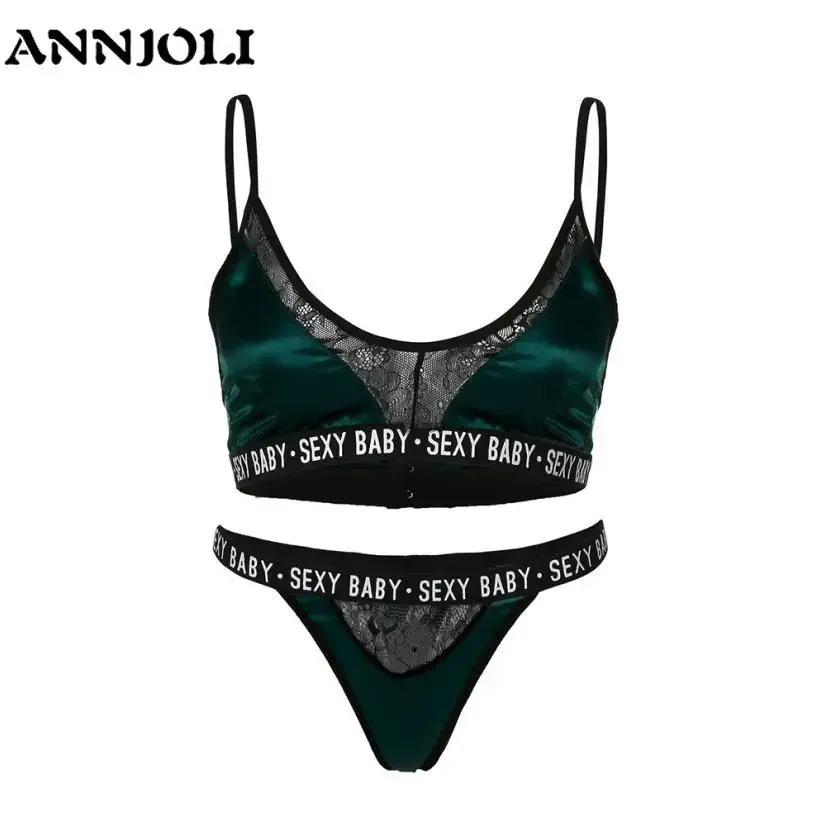 ANNJOLI Sexy Women's Underwear Bra Set Bralette Women Bra Letter Print Lace Patchwork Women's Underwear Sets and Panty Set