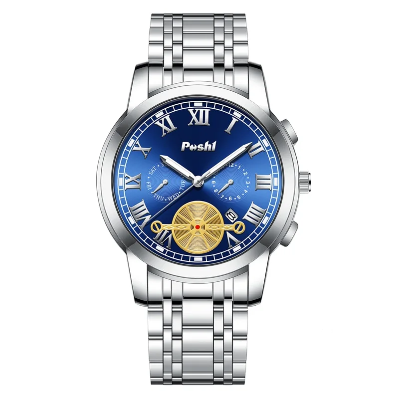 POSHI 905 ساعة كوارتز موضة ساعات رجال الأعمال حزام...
