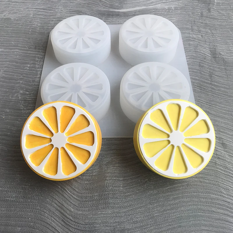 4 Cavity Lemon Orange Sliced Soap Silicone Mold Handmade Fruit Cake Chocolate Mold Fondant Kitchen Resin Moulds Clay Candle silicone soap molds epoxy resin molds