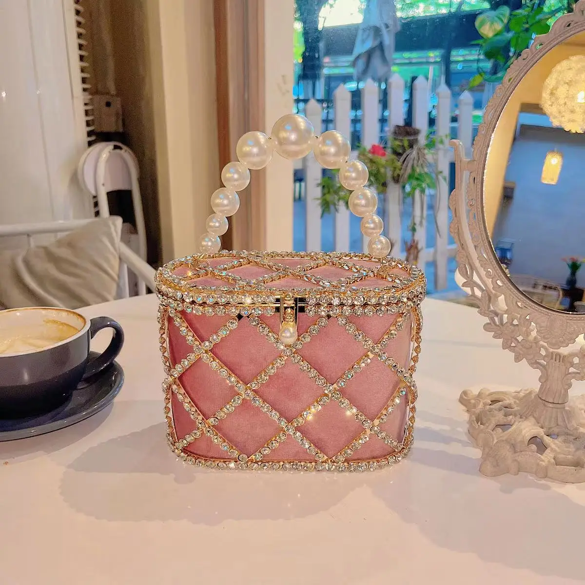 

Diamonds Basket Evening Clutch Bag Women 2023 Luxury Hollow Out Preal Beaded Metallic Cage Handbags Ladies Wedding Party Purse