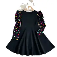 Robe élégante en tricot pour filles, style à manches longues, col rond et volants, imprimé coloré en forme de cœur, style populaire 6