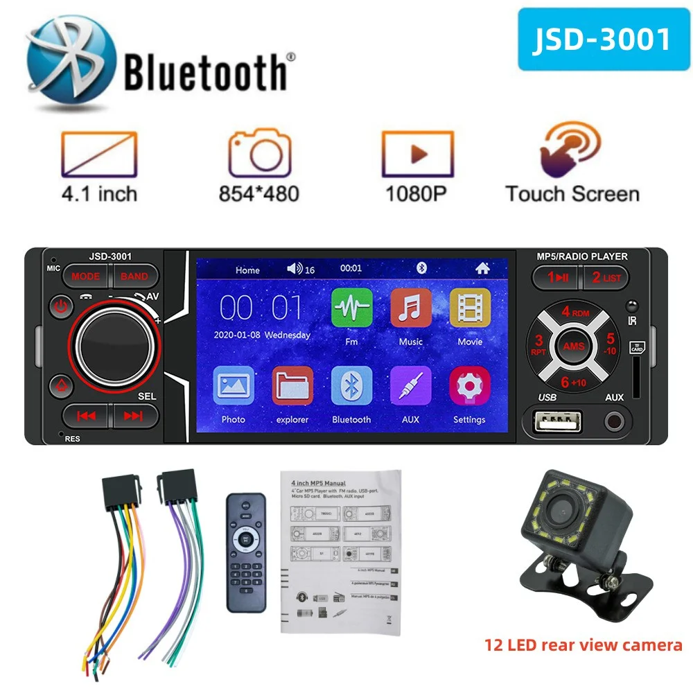 

Car Radio 1 Din Mirror Link Autoradio 4 Inch Touch Screen Audio Rear View Camera Stereo Bluetooth USB Aux Automotive Multimedia