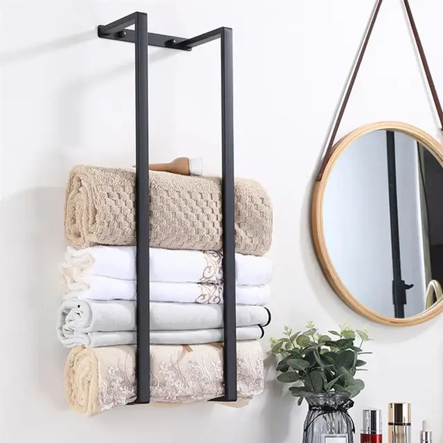 Törölköző Fürdőszoba Állvány Fali Szervizelő Tároló Polcok Fürdőszerelt Kézi Mosószer Törölközők Fogas Tartó Acél Bár Rozsdamentes