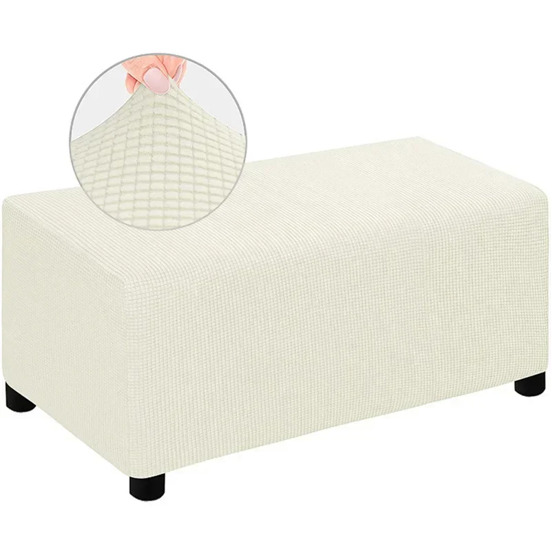 Polar Fleece Stretch Ottoman Stool Cover Elastic Durable Footstool Covers Rectangle Footrest Slipcovers Furniture Protector 6