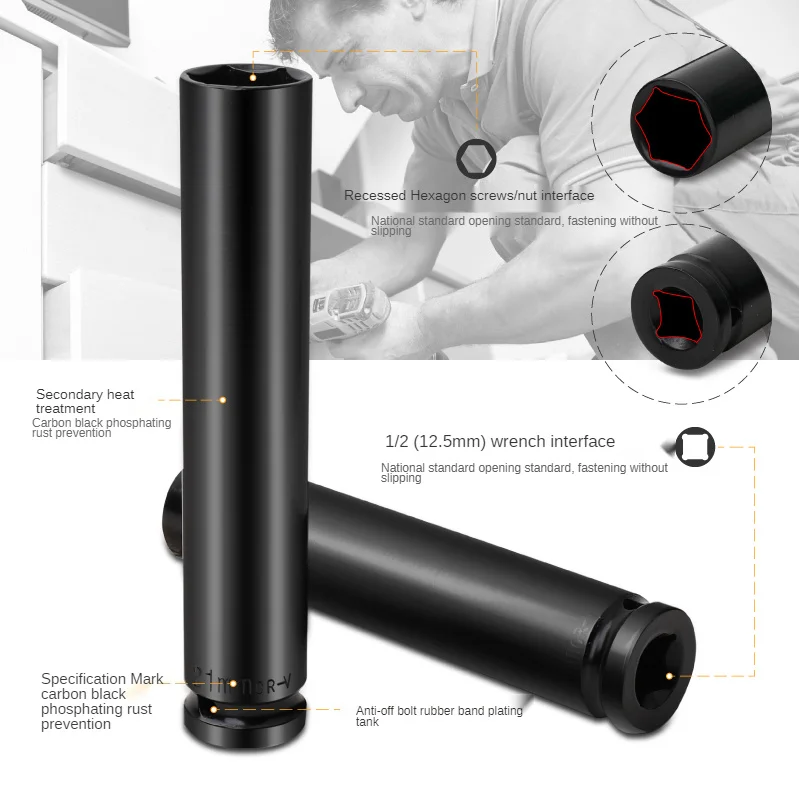 1PC 1/2" Hex Adapter Deep Socket CRV Long Wrench Socket Set Tool Impact Hex Wrench Socket 14/17/19/22mm For Car Repair 2