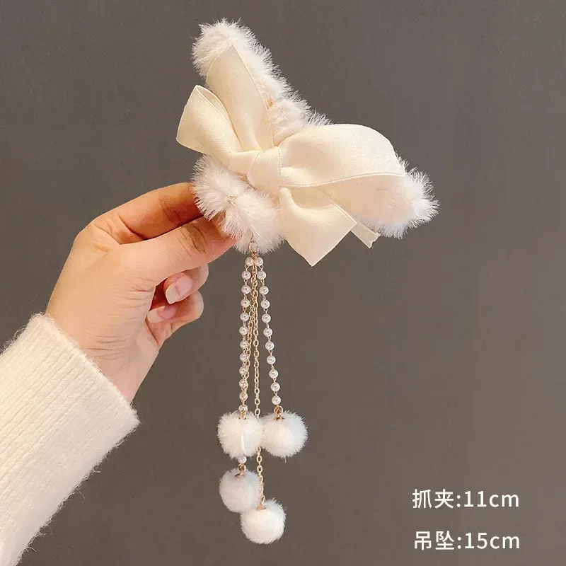 Plush Curly Hair Clip Shark Clip High-end Feel High Volume of Hair on The Back of The Head Oversized Tassel Hair Clip for Girls